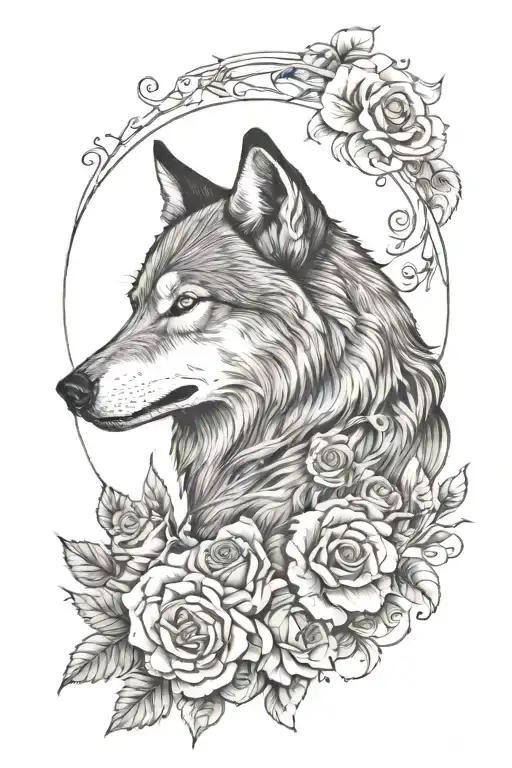 Wolf Blended By Roses Mayflowers