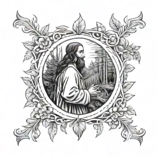 A Spiritual Scene Of Jesus Blessing A Hunter In A Michigan Forest Setting