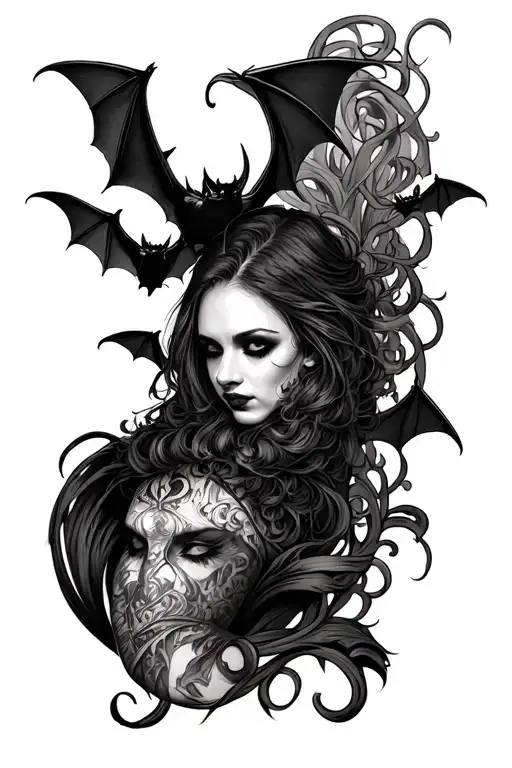Gothic Sleeve Tattoo Design Featuring Bats