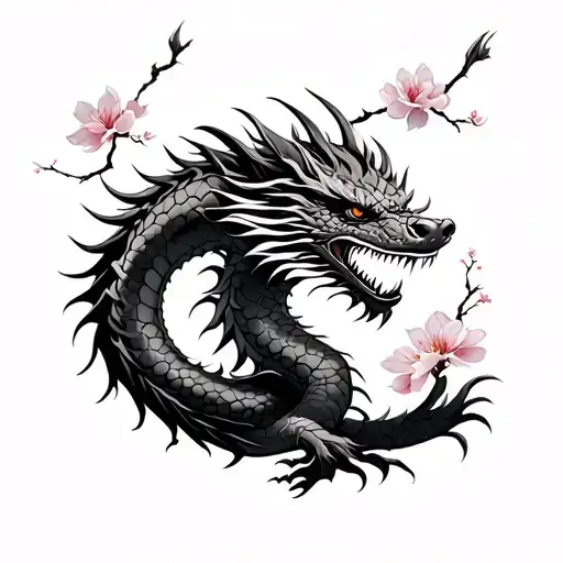 Samurai Warrior Dragon Japanese Cherry Blossom