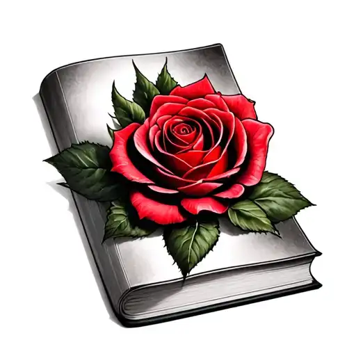 Red Rosebud Bloom On Book