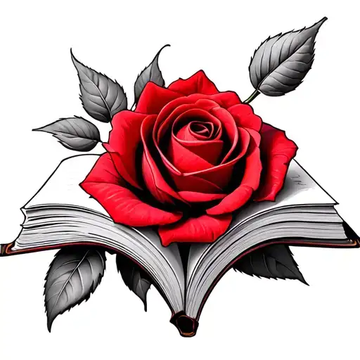 Red Rosebud Bloom On Open Book