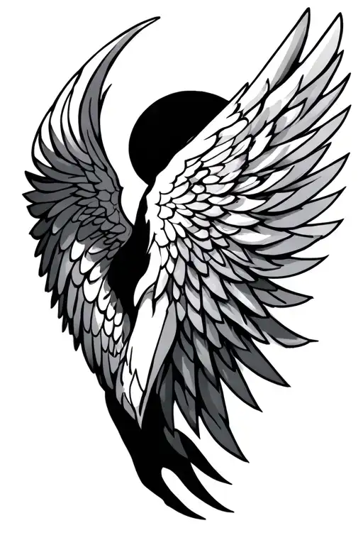 Angel Wing Left Shoulder And Arm With Geometric Design From The Wing Down To Wrist