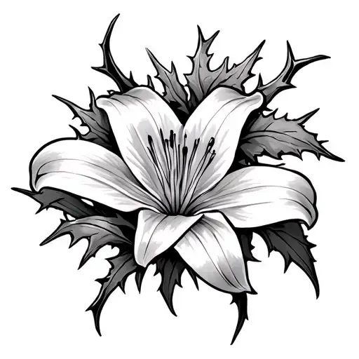 Thorns And A Lily Flower