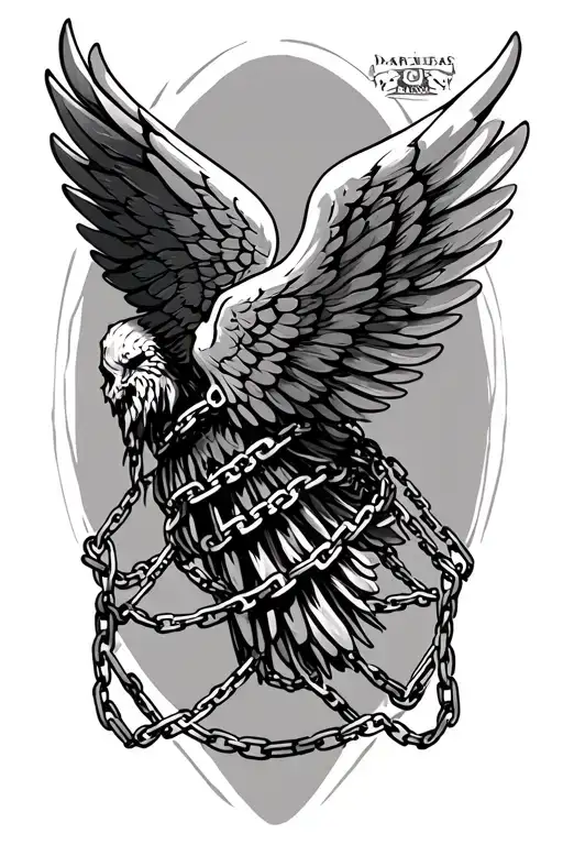 Wing Tattoo With Chains Wrapped