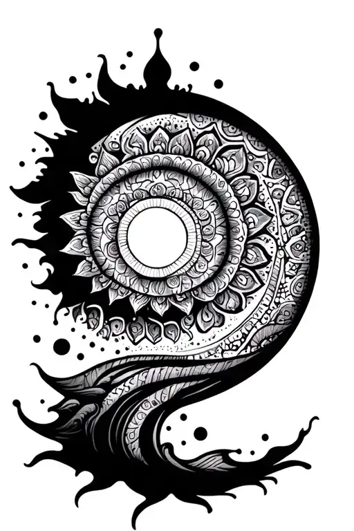 Sun And Moon With Mandala And Dot Work