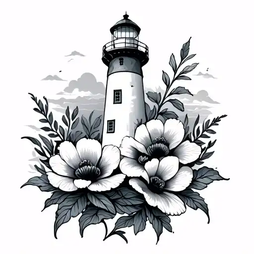 Lighthouse With Anenome Flowers Wrapped