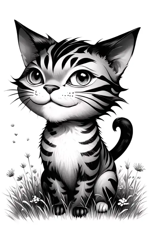 Cheshire Cat On A Meadow Looking At The Sky