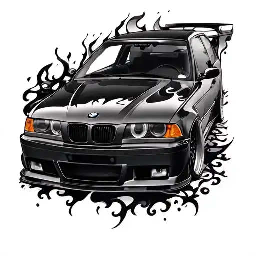 Bmw E36 Sedan In Fire