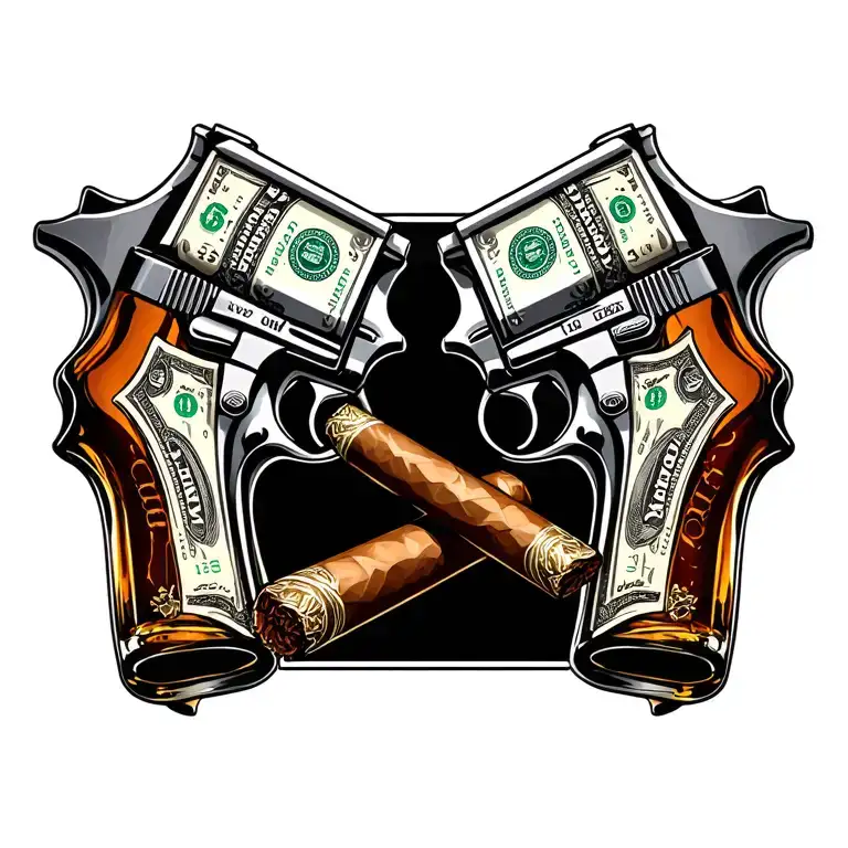 Cash Money Guns Whiskey And Cigar