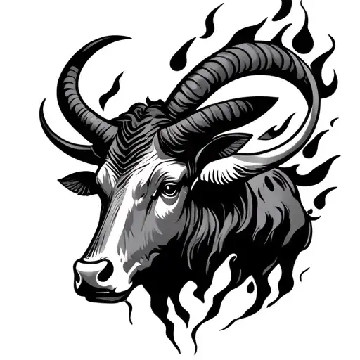 Fire Ox Or Aries Ox With Flames Surrounding