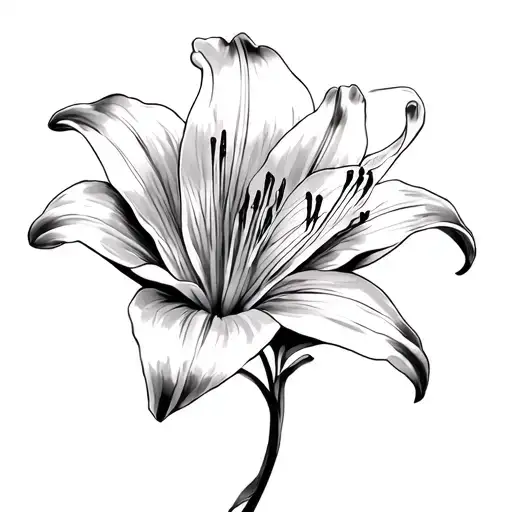 Lily Flower Fine Line Drawing