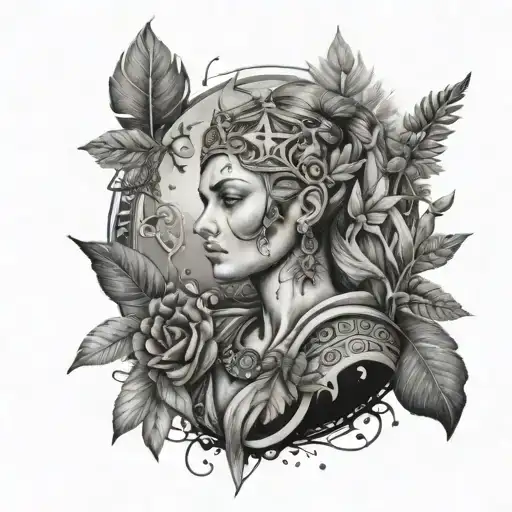 A Slavic Tech Goddess Surrounded By Nature Elements