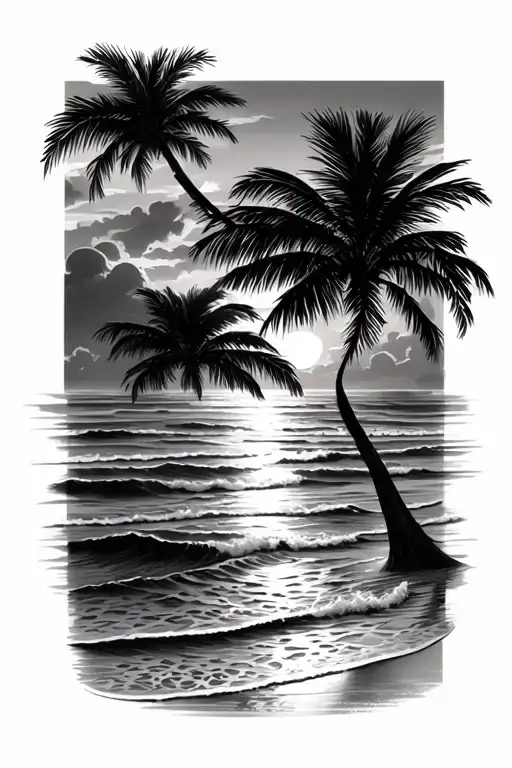 Beach With Ocean And Sunset Background