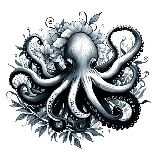 Octopus Underwater Floral Design