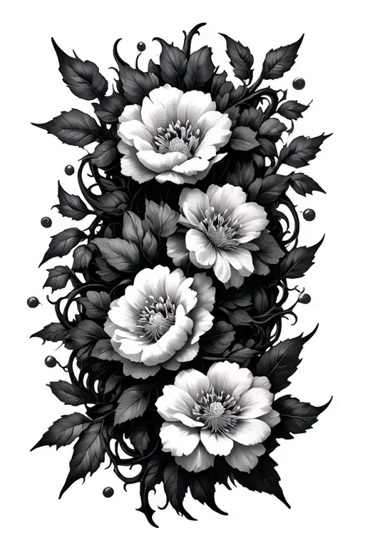 Flowers With Vines Intertwining Thorns