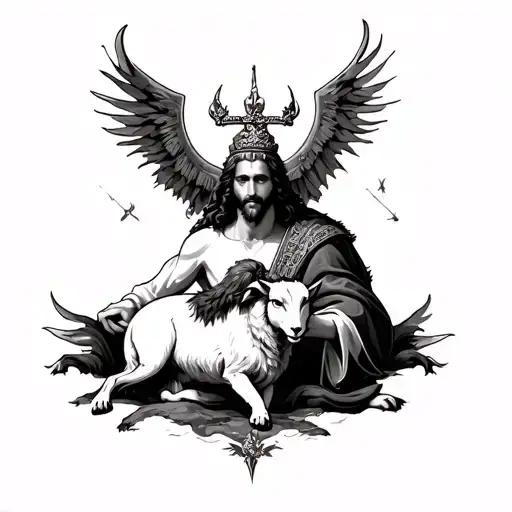 Jesus The King Protecting The Lamb From The Evil Bloddy Wolves