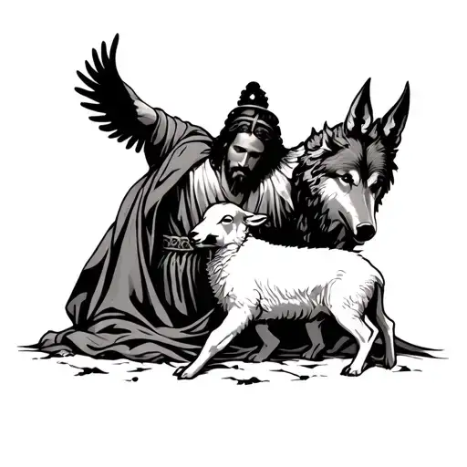Jesus The King Protecting The Lamb From The Evil Bloody Wolves