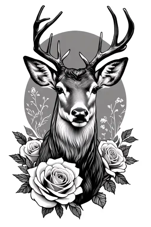 Deer Whole And All Around Roses Blooming