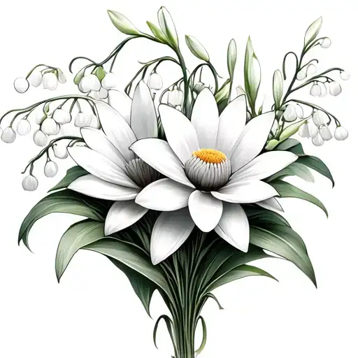 Lily Of The Valley Flower Bouquet With Daisy Flower And Water Lily Flower