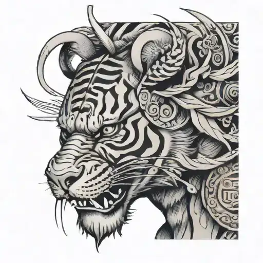 Mitad Samurai Y Mitad Rostro De Tigre