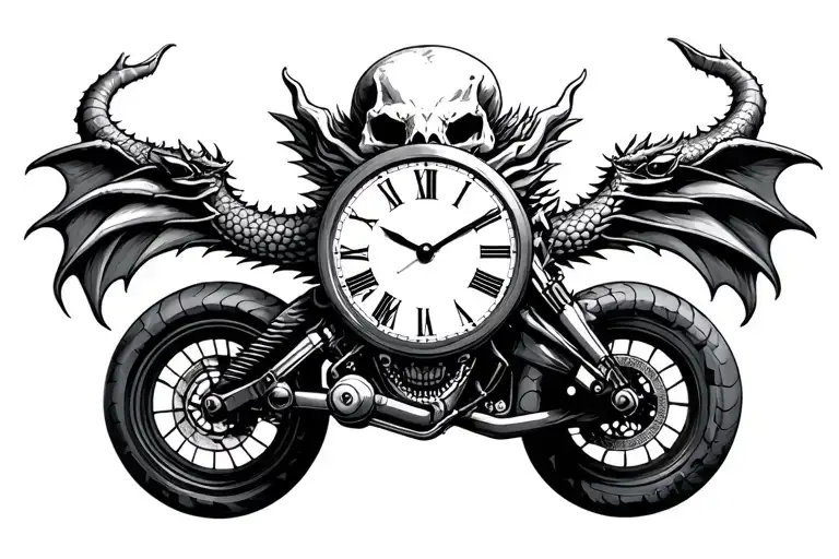 Dragon Skull Motorcycle Clock Forest