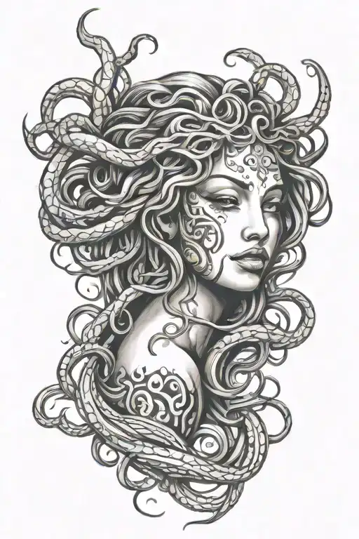 Medusa Face Splitting In Half Sleeve