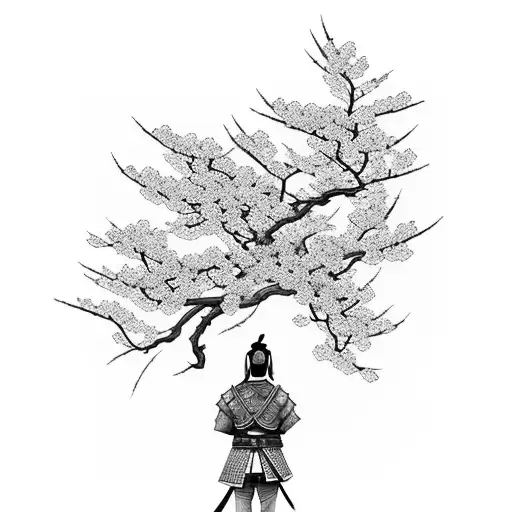 Male Samurai With Cherry Blossom Tree