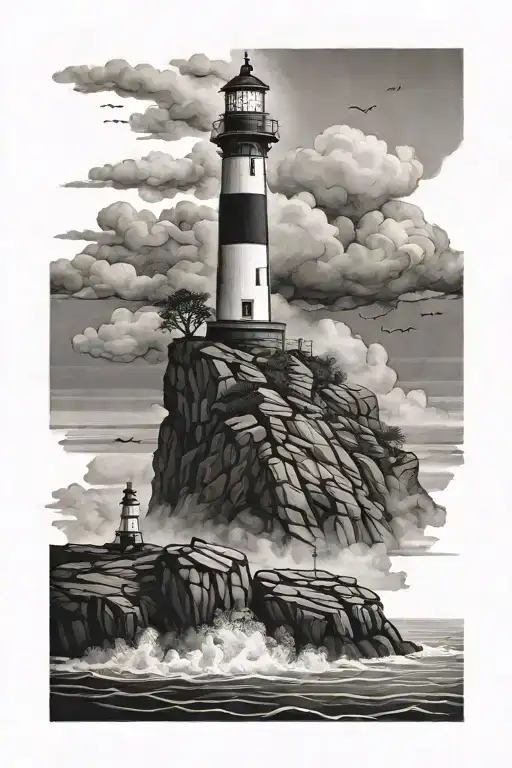 Lighthouse On Rocks With Fog