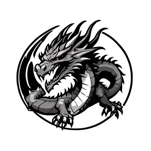 Strong Dragon With Aquarius Sign Cartoon Fantasy Fighter