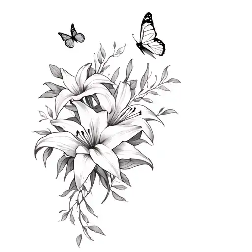 Tiger Lilies On Forearm With Vines And Possible Butterflies