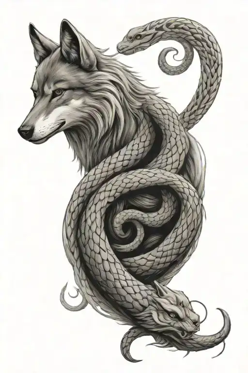 Wolf And Snake Coiled