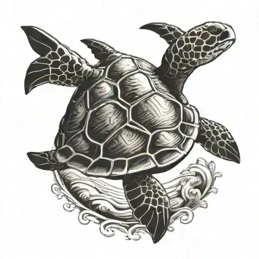 Sea Turtle Holding Surfboard