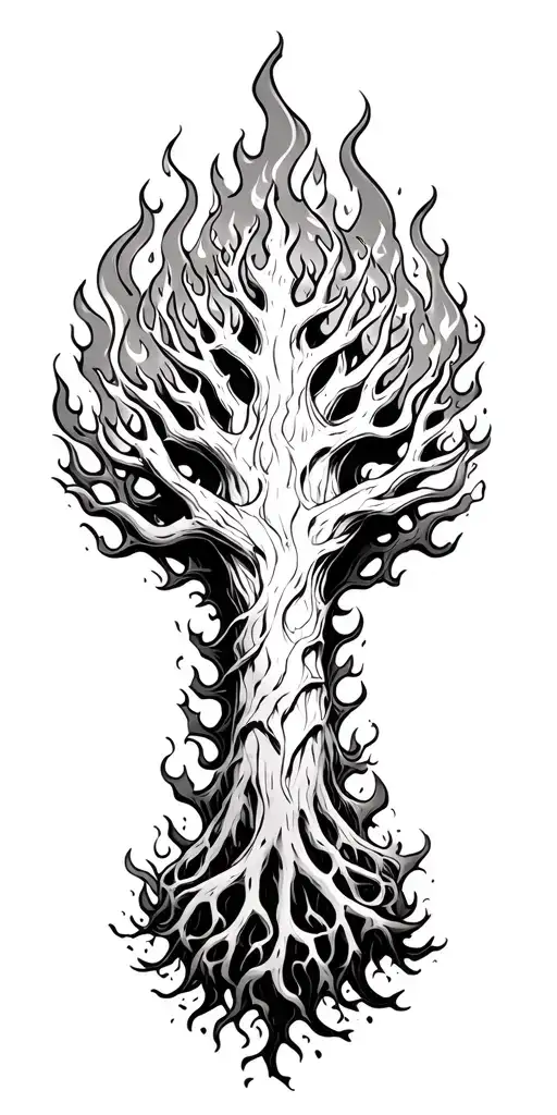 Yggdrasil Up The Arm With The Flames Rising From The Base