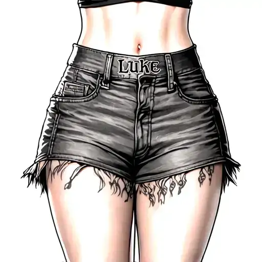 A Tattoo Of The Word Luke On A Girl's Lower Back Above A Miniskirt
