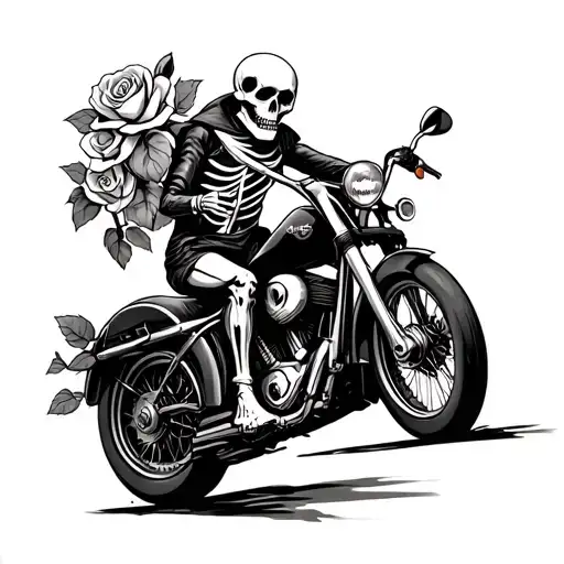 Skeleton Holding Roses Riding Motorcycle Speeding
