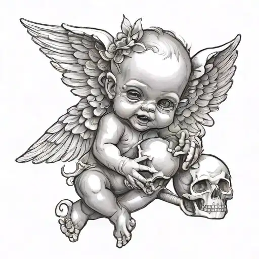 Baby Cupid Holding A Skull