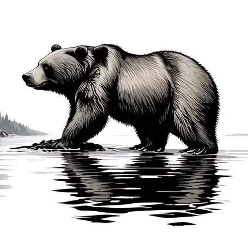 River Reflection Bear Standing