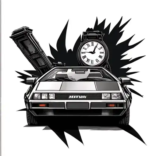 Back To The Future Delorean With Clock Tower