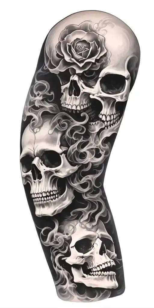 Full Sleeve With Skull With Smoke Filler Forming Other Skulls