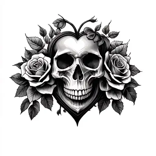 Skull Roses Tree Heart
