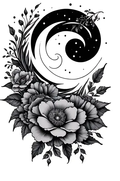 Floral And Moon Surrounded