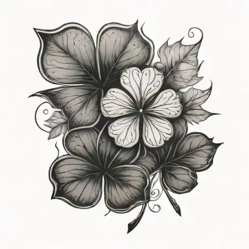 Four Leaf Clover Split Half And Half With Maple Leaf