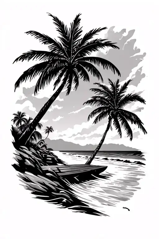 Beach Scene With Palm Trees