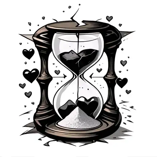 Broken Hourglass With Hearts Istead Of Sand Falling With Unique Astrological Elements