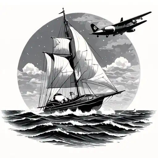 Airplane Sailboat Navigating Ocean Memento Vivere