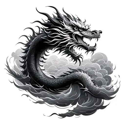 Chinese Dragon And Clouds Floating