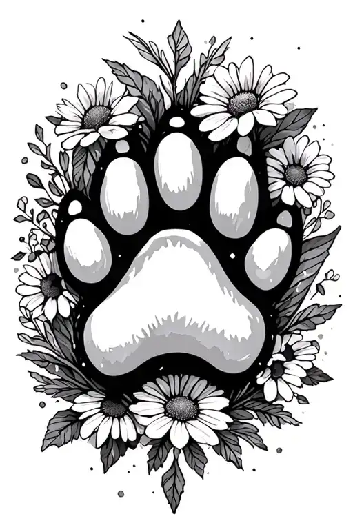 Dog Paw Print And Wild Flowers