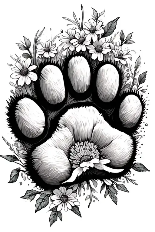 Dog Paw Print And Wild Flowers