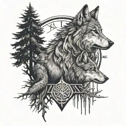 Roman Numeral Iii And Wolf With Trees